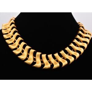 Anne Klein Vintage Chunky Collar Necklace Heavy Chunky Brushed Gold Signed BinK